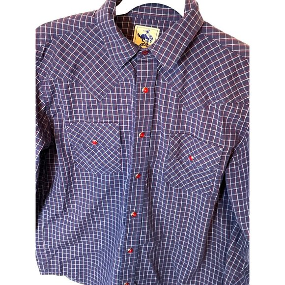 Cinch navy w/ red and white stripes Youth XL 14 Pearl Faux Pearl Snaps Chest Poc - Picture 2 of 5